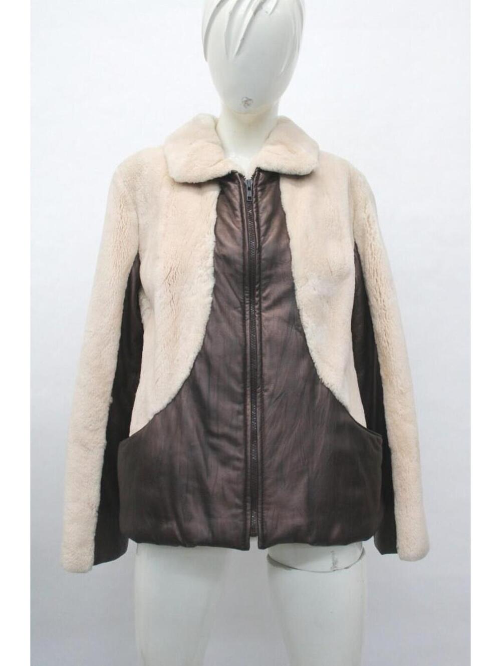 Brand New Beige Sheared Beaver Fur Leather Jacket Coat Women Woman Size 4 Small